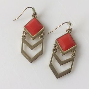 Gold and Orange Triangle Gem Statement Earrings